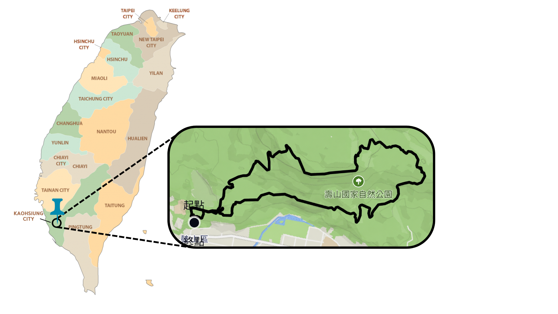 Kaohsiung route map for Shoushan Monkey Mountain