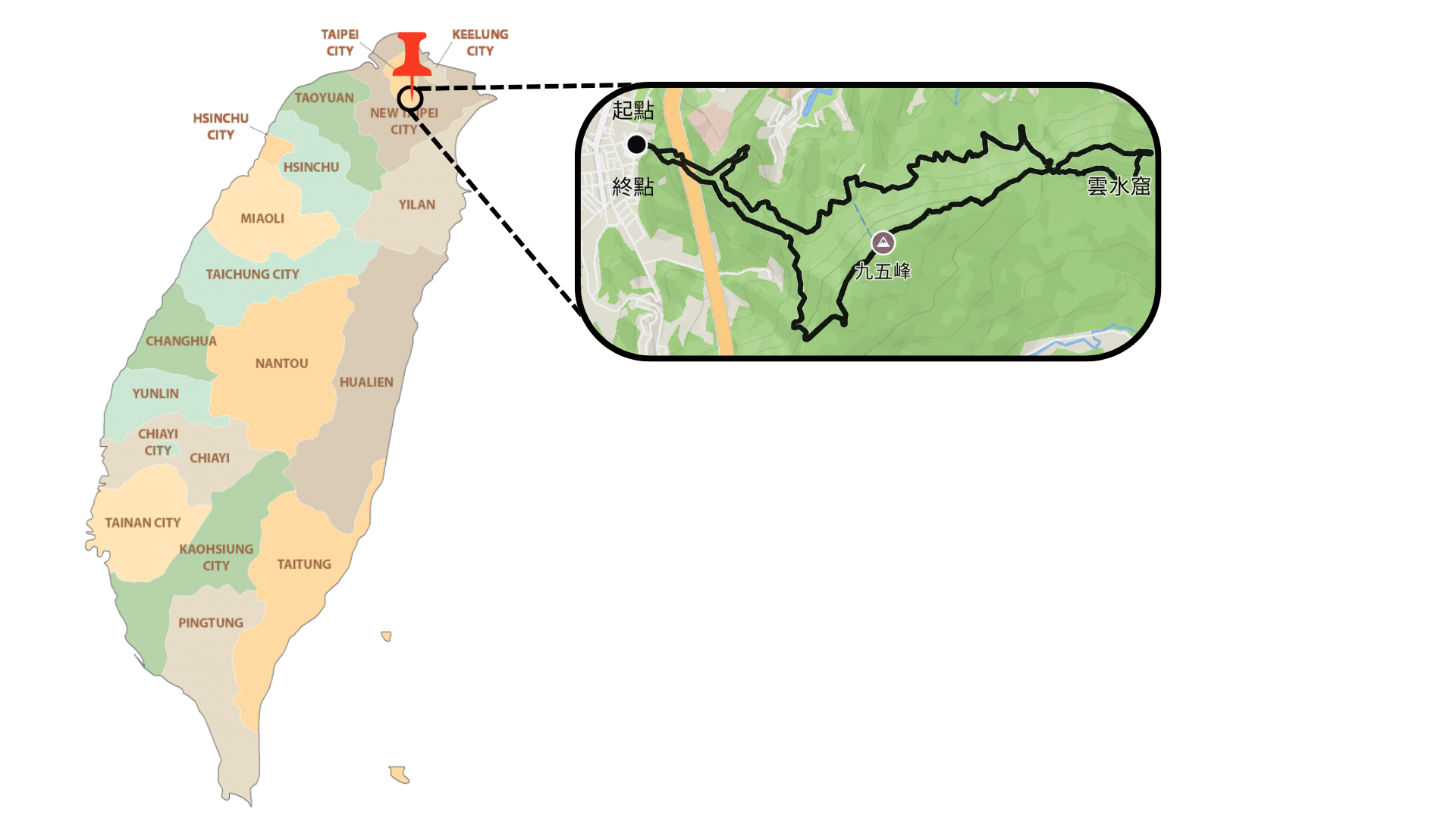 Taipei route map for Elephant Mountain, Thumb Mountain and Nangang Mountain